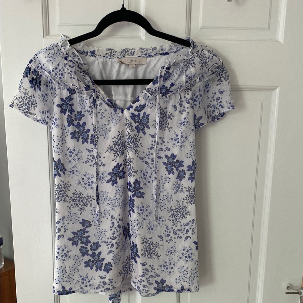LOFT Blue and White Blouse Elegant Top